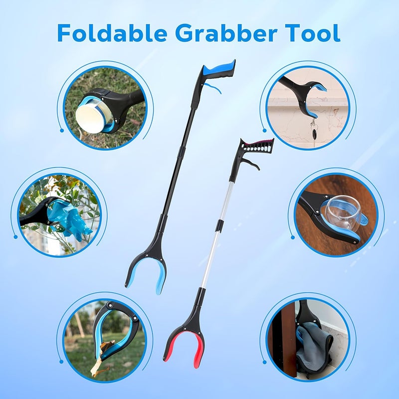 POPDA Grabber Reacher Tool - 32” Extra Long Foldable Gripper and Reaching Tool - Heavy Duty Pick Up Stick Grabbers for Seniors, Trash, Surgery Recovery Must Haves Gifts (Black Blue) - Image 5